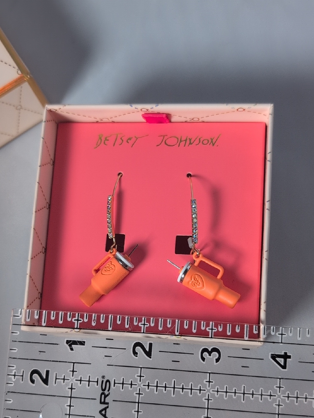Betsey Johnson Orange Tumbler Cup Dangle Earrings - Picture 5 of 5